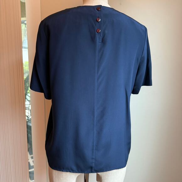 Talbots Petites Silk Blouse – Navy Blue Short Sleeve Size 6 - Picture 3 of 6